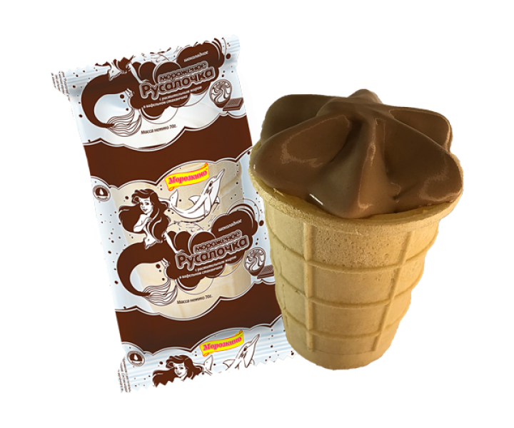 Мороженое с заменителем молочного жира "Русалочка" шоколадное в вафельном стаканчике